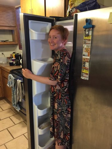 Lea does the reverse-sauna in the freezer.