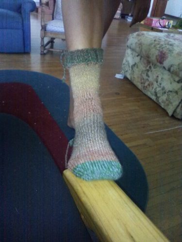Laura has knitted a sock! Laura is a free elf!
